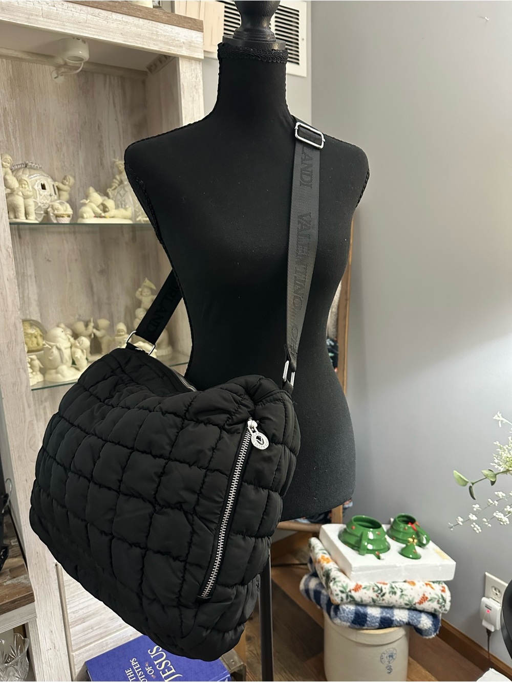 Valentino Orlandi Black Quilted Laptop Crossbody with Logo Strap - Picture 2 of 5